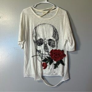 WOMENS EMORY PARK White Skull ROSE DISTRESSED Sz Medium Grunge Romantic Punk